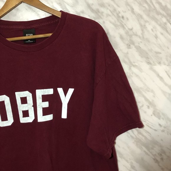 Obey Graphic T-Shirt Maroon Red Size XL - Picture 6 of 7